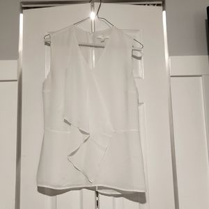 Pre-loved Hugo Boss White Sleeveless Asymmetrical Blouse w/ zipper. US4